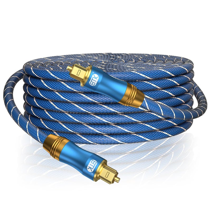 EMK Digital Optical Audio Cable Fiber Optical Toslink Cable SPDIF Audio Cable Male to Male Cord for Home Theater, Sound Bar, TV, PS4, Xbox, PlayStation & More (49Feet/15M) - Image 1